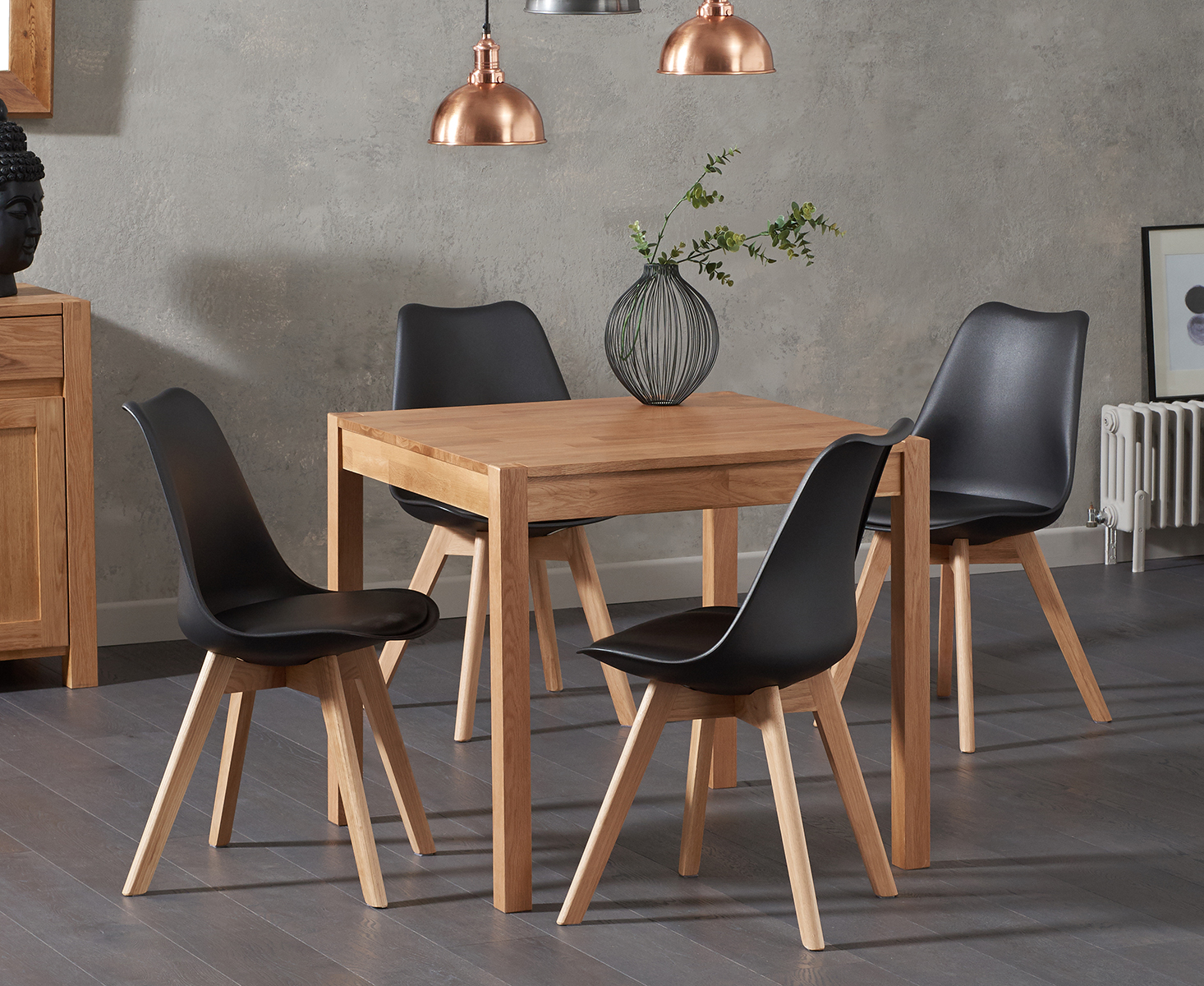 York 80cm Solid Oak Dining Table With 2 White Orson Faux Leather Chairs