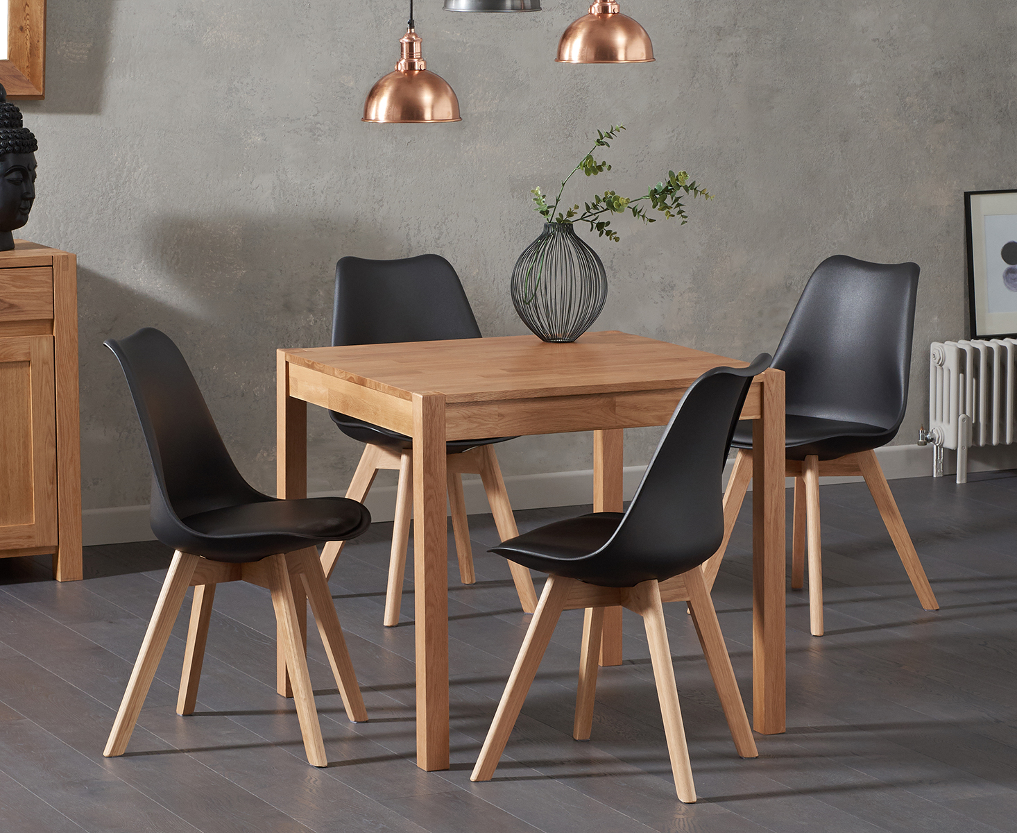 Product photograph of York 80cm Solid Oak Dining Table With 4 White Orson Faux Leather Chairs from Oak Furniture Superstore