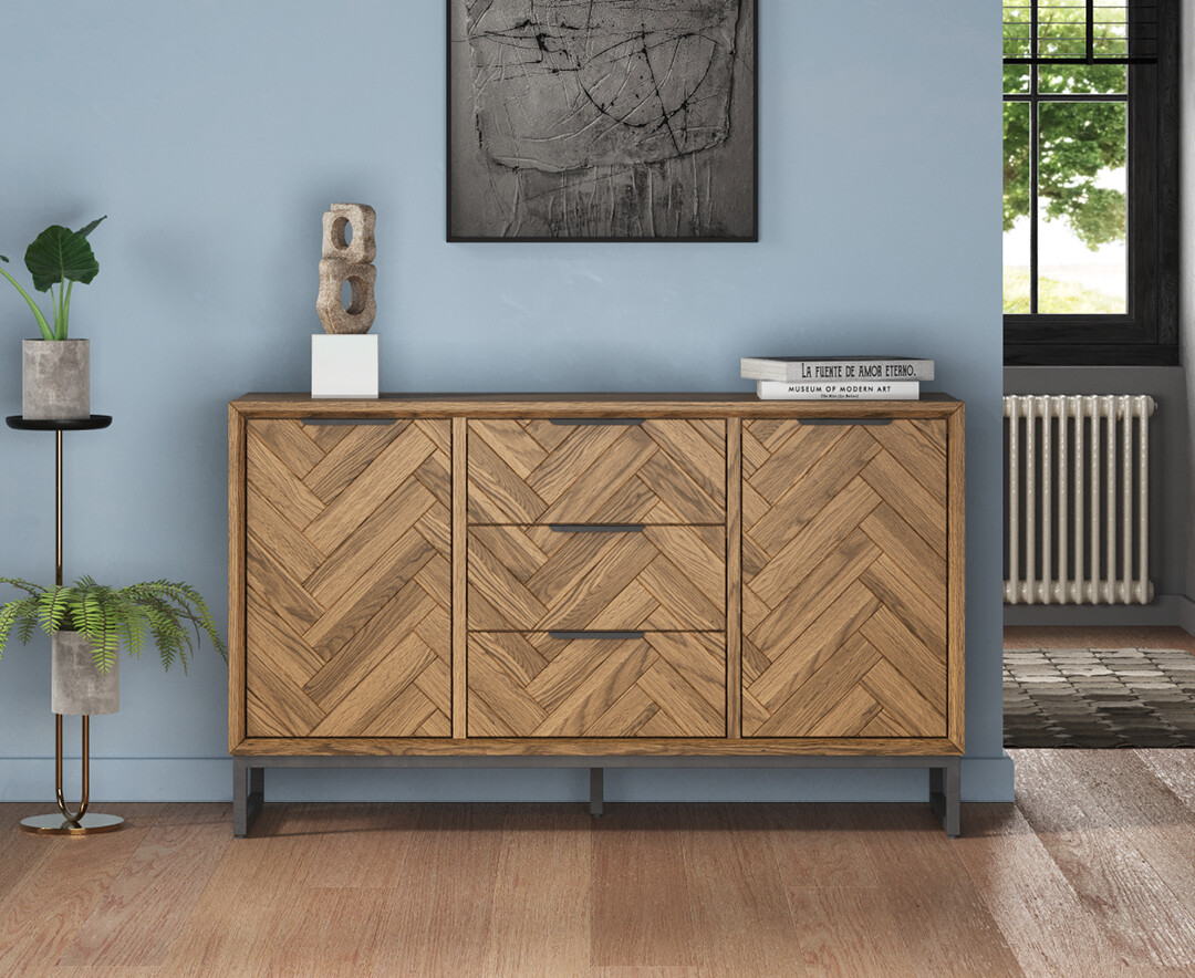 Product photograph of Herringbone Solid Oak Large Sideboard from Oak Furniture Superstore