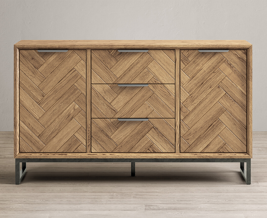 Product photograph of Herringbone Solid Oak Large Sideboard from Oak Furniture Superstore