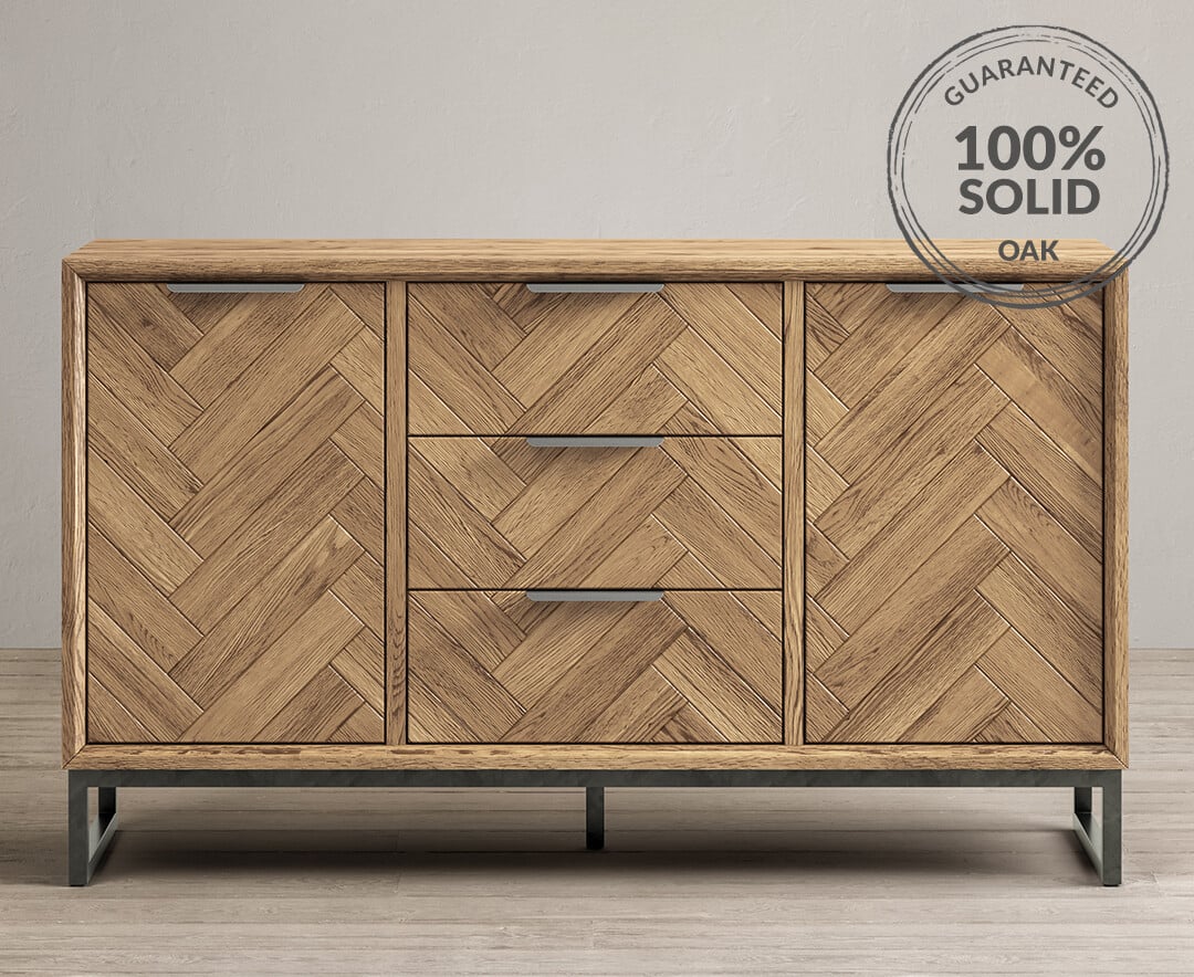 Herringbone Solid Oak Large Sideboard Oak Furniture Superstore