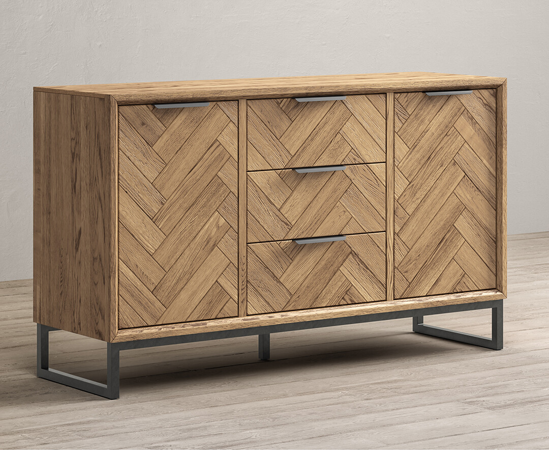 Product photograph of Herringbone Solid Oak Large Sideboard from Oak Furniture Superstore.