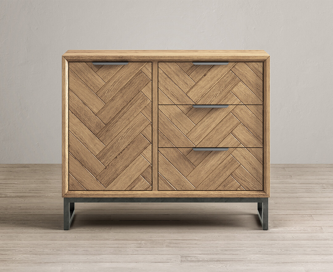 Product photograph of Herringbone Solid Oak Small Sideboard from Oak Furniture Superstore