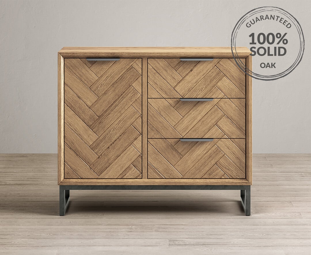 Herringbone Solid Oak Small Sideboard Oak Furniture Superstore