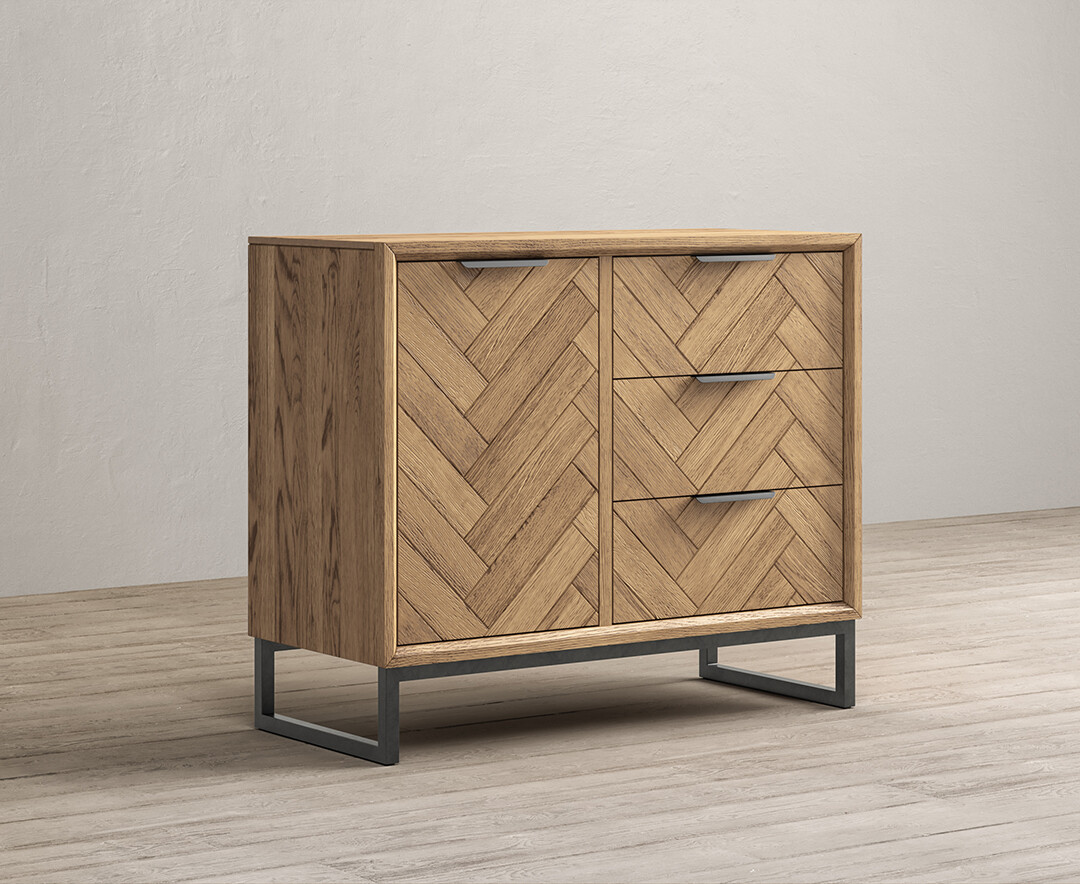Product photograph of Herringbone Solid Oak Small Sideboard from Oak Furniture Superstore.