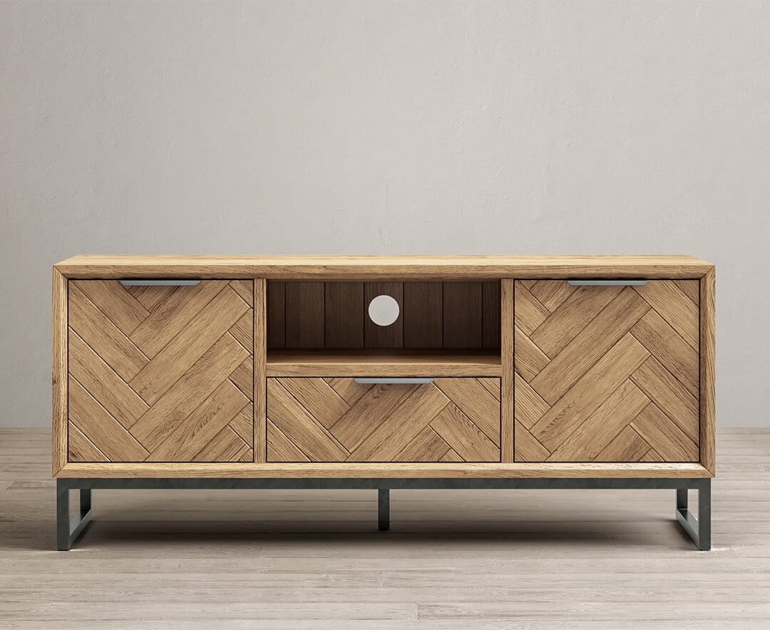 Herringbone Solid Oak Large Tv Cabinet