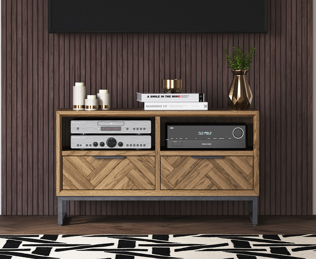 Product photograph of Herringbone Solid Oak Small Tv Cabinet from Oak Furniture Superstore