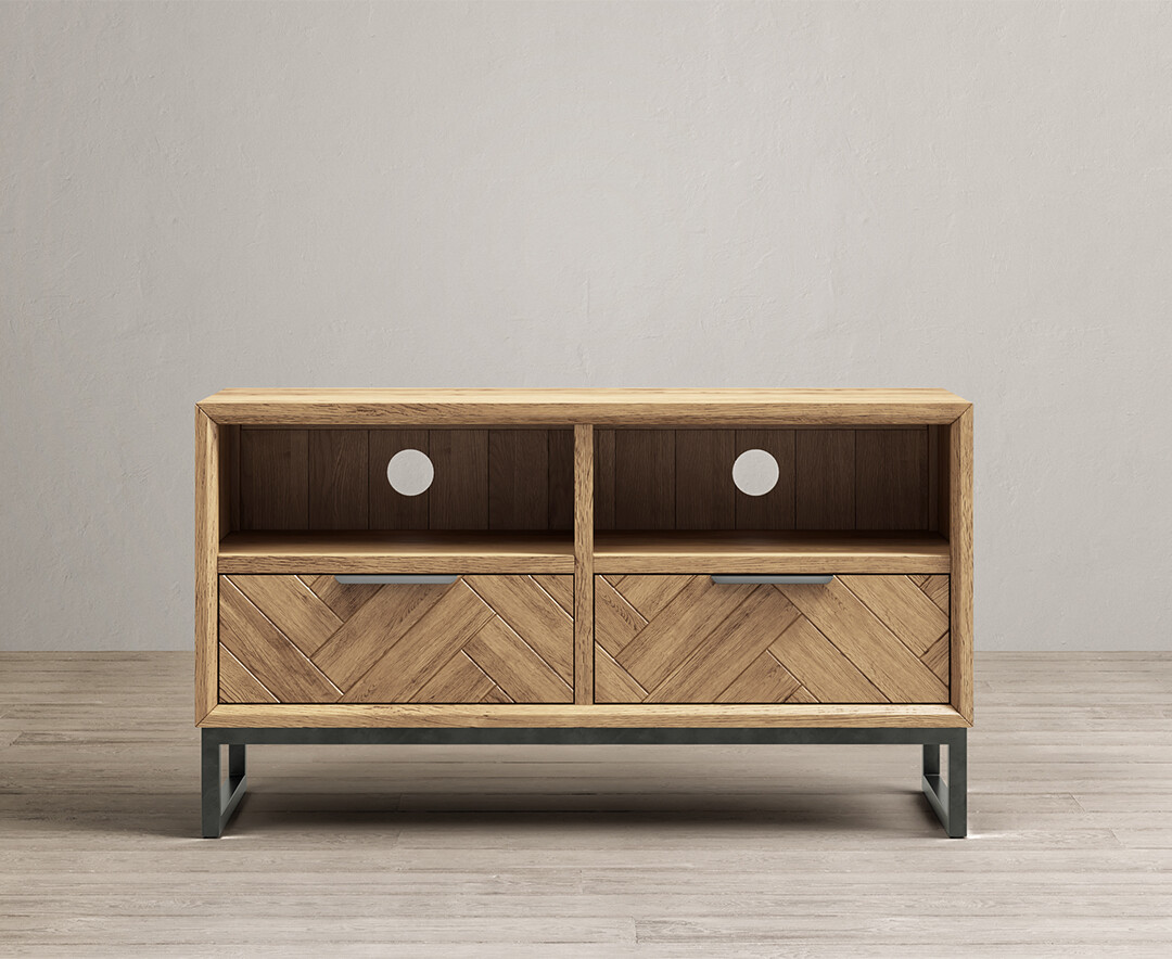 Herringbone Solid Oak Small Tv Cabinet