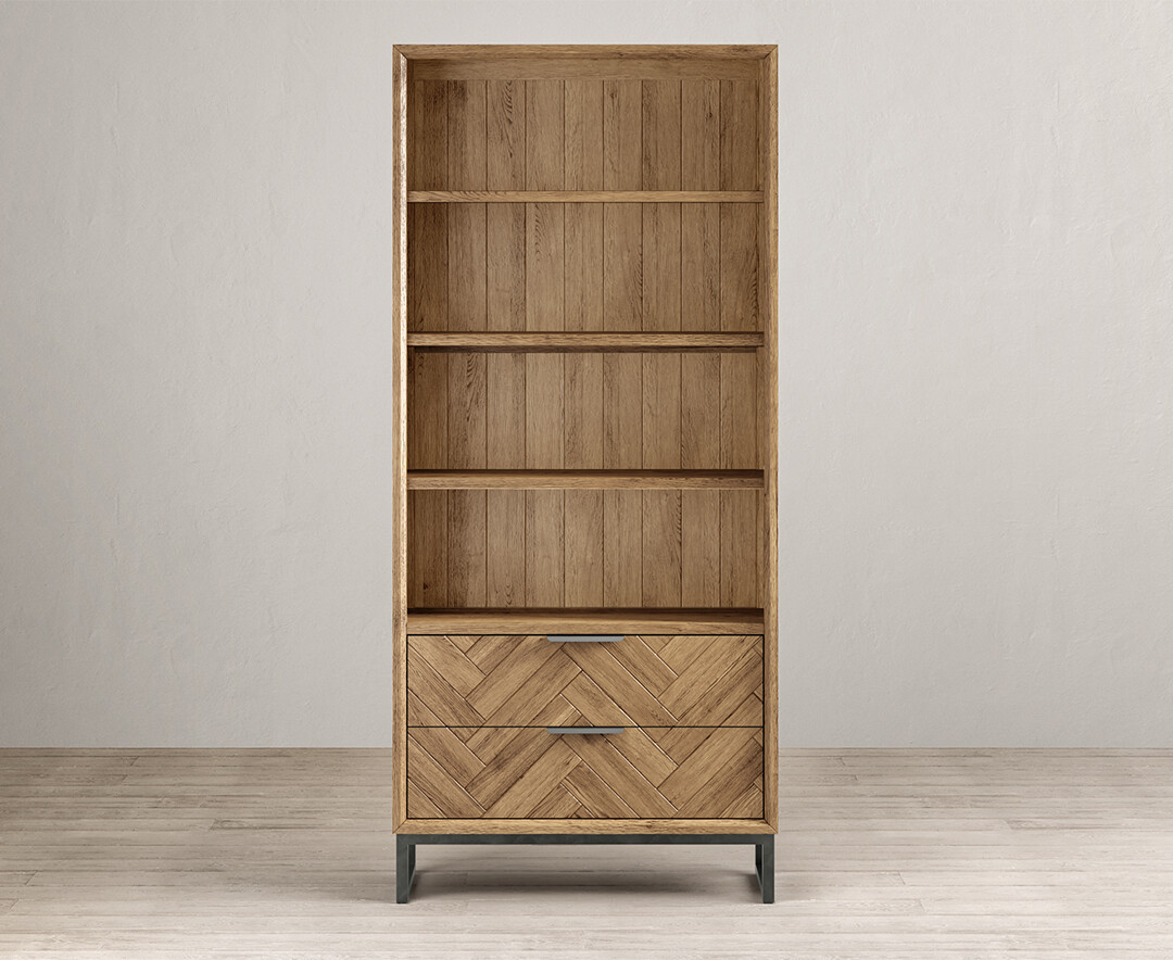 Product photograph of Herringbone Solid Oak Tall Bookcase from Oak Furniture Superstore