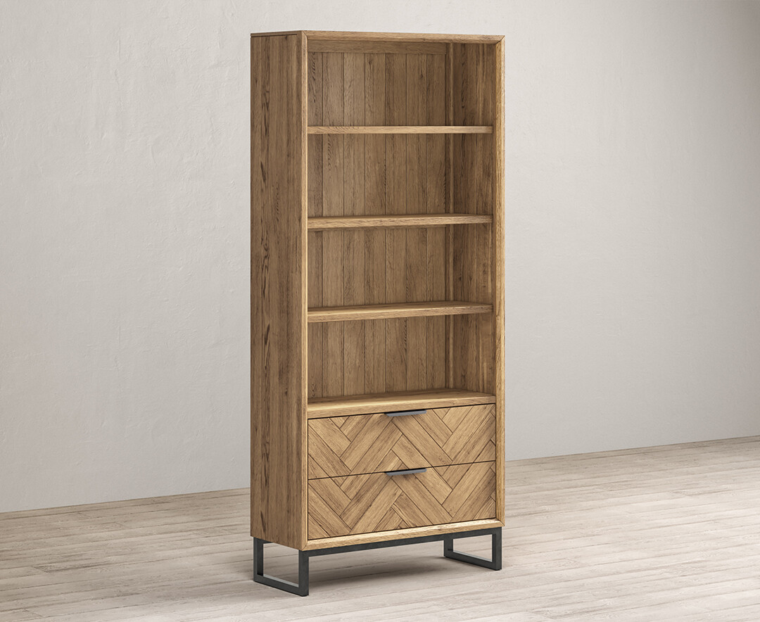 Product photograph of Herringbone Solid Oak Tall Bookcase from Oak Furniture Superstore.