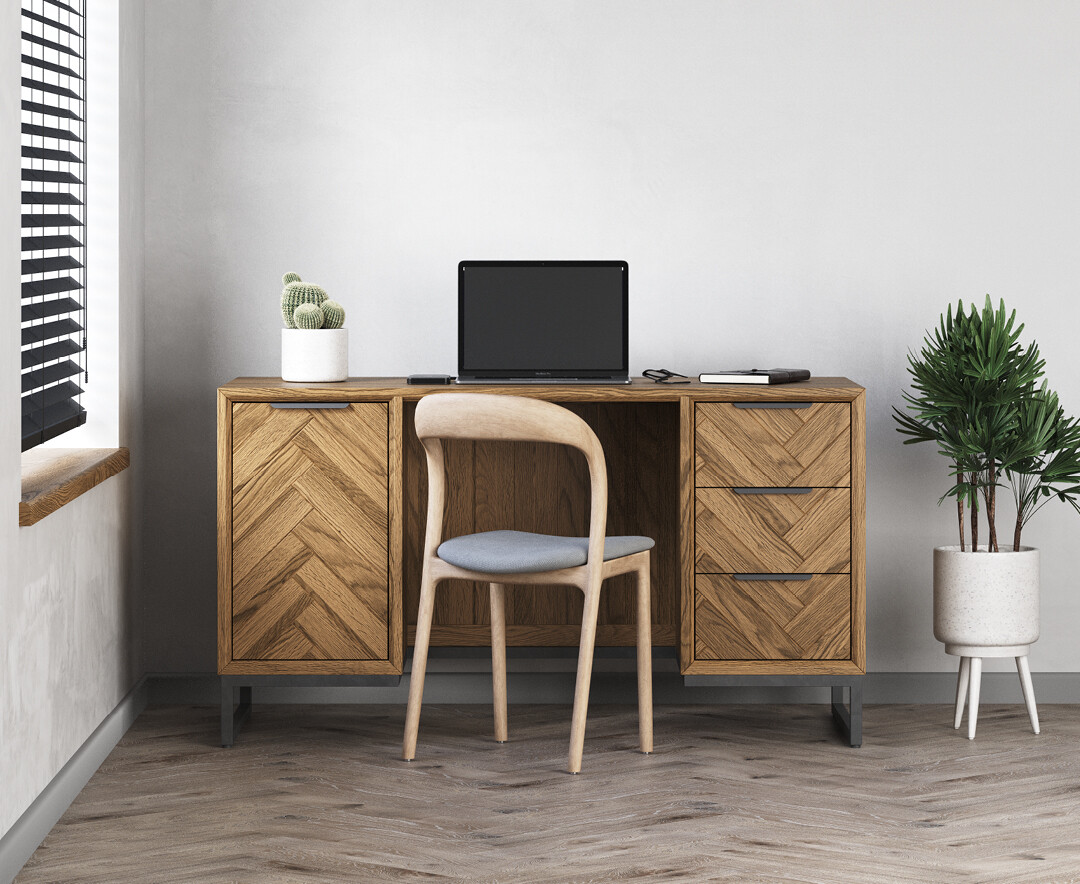 Product photograph of Herringbone Solid Oak Computer Desk from Oak Furniture Superstore