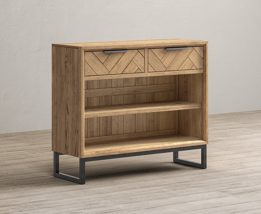 Product photograph of Herringbone Solid Oak Console Table from Oak Furniture Superstore.