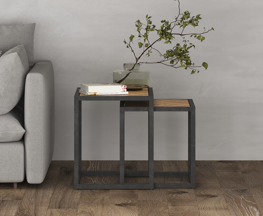 Product photograph of Herringbone Solid Oak Nest Of Tables from Oak Furniture Superstore