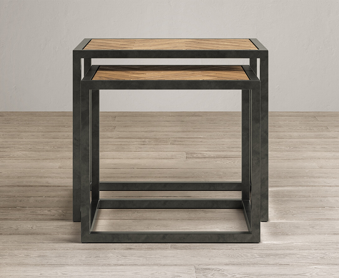 Product photograph of Herringbone Solid Oak Nest Of Tables from Oak Furniture Superstore