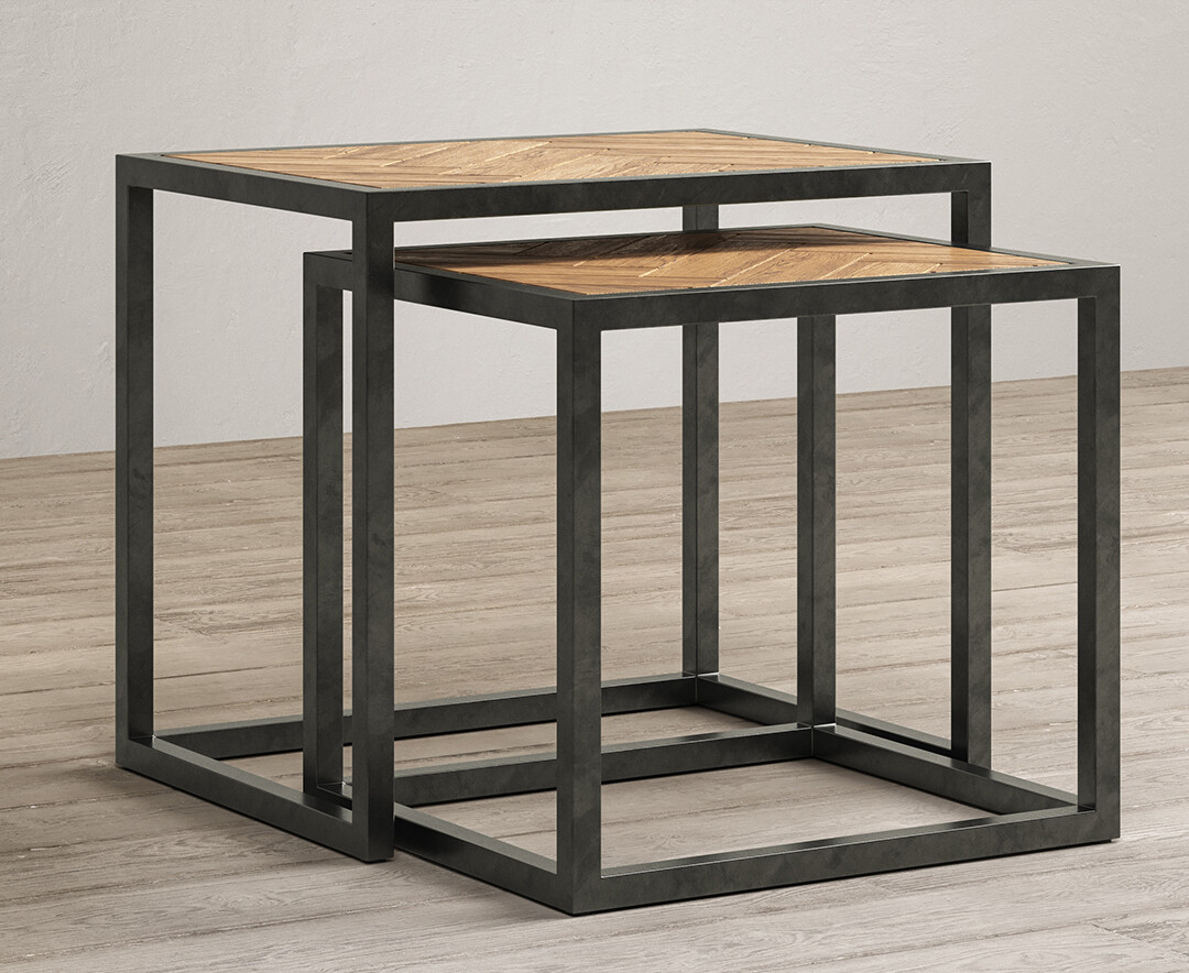 Product photograph of Herringbone Solid Oak Nest Of Tables from Oak Furniture Superstore.