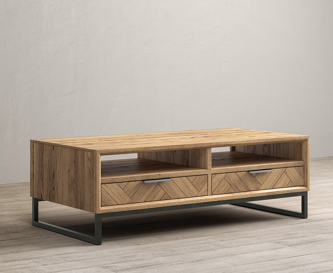 Photo 1 of Herringbone solid oak 4 drawer coffee table