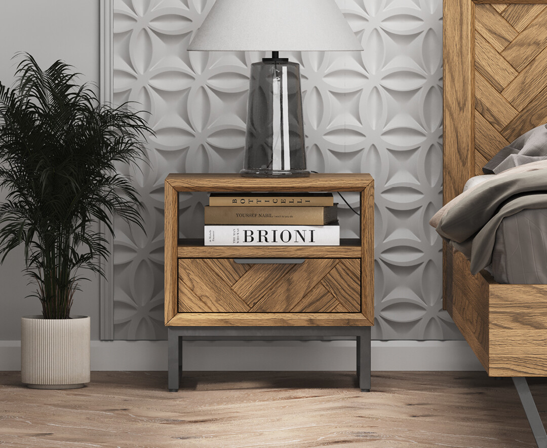 Product photograph of Herringbone Solid Oak Lamp Table from Oak Furniture Superstore