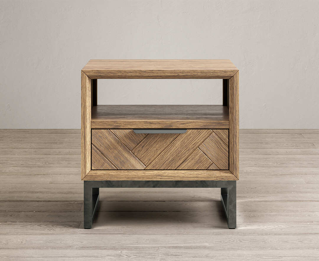Product photograph of Herringbone Solid Oak Lamp Table from Oak Furniture Superstore