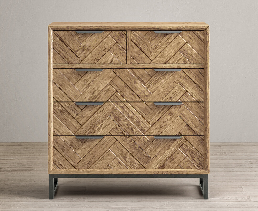 Product photograph of Herringbone Solid Oak 2 Over 3 Chest Of Drawers from Oak Furniture Superstore