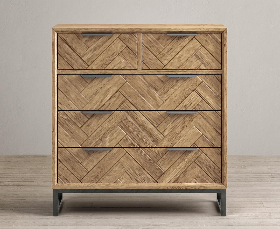 Herringbone Solid Oak 2 Over 3 Chest Of Drawers