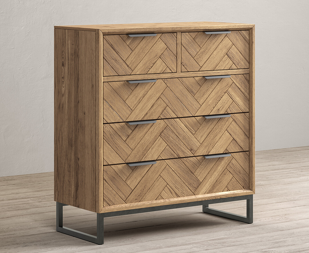 Product photograph of Herringbone Solid Oak 2 Over 3 Chest Of Drawers from Oak Furniture Superstore.