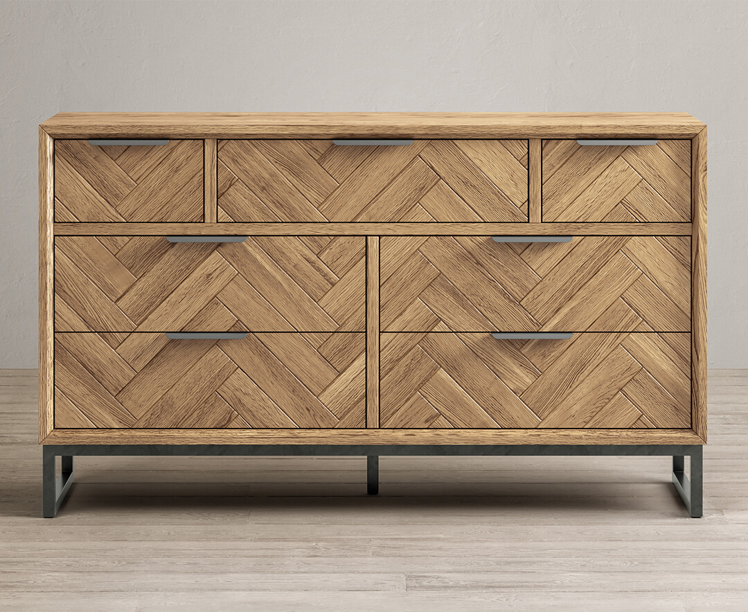 Product photograph of Herringbone Solid Oak Wide Chest Of Drawers from Oak Furniture Superstore