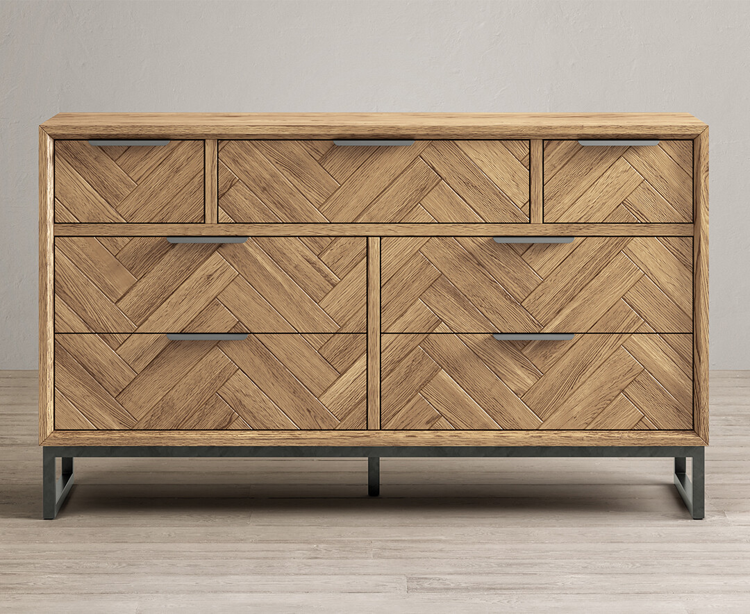 Herringbone Solid Oak Wide Chest Of Drawers