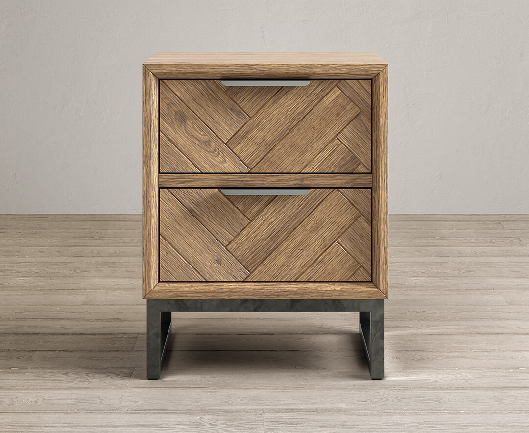 Product photograph of Herringbone Solid Oak 2 Drawer Bedside Table from Oak Furniture Superstore