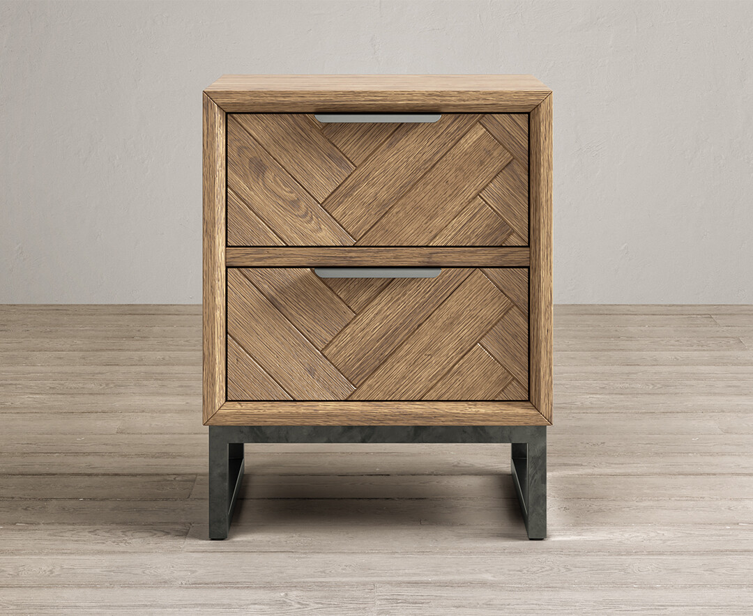 Herringbone Solid Oak 2 Drawer Bedside Table