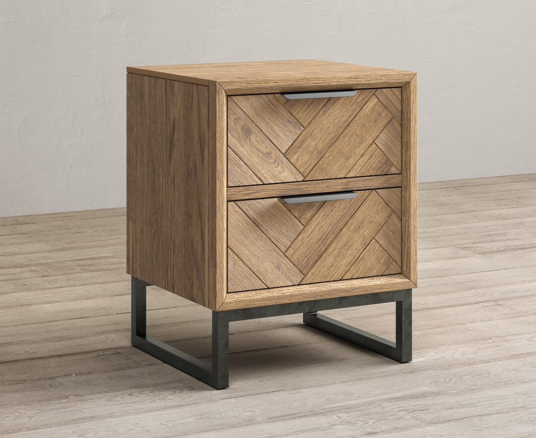 Product photograph of Herringbone Solid Oak 2 Drawer Bedside Table from Oak Furniture Superstore.