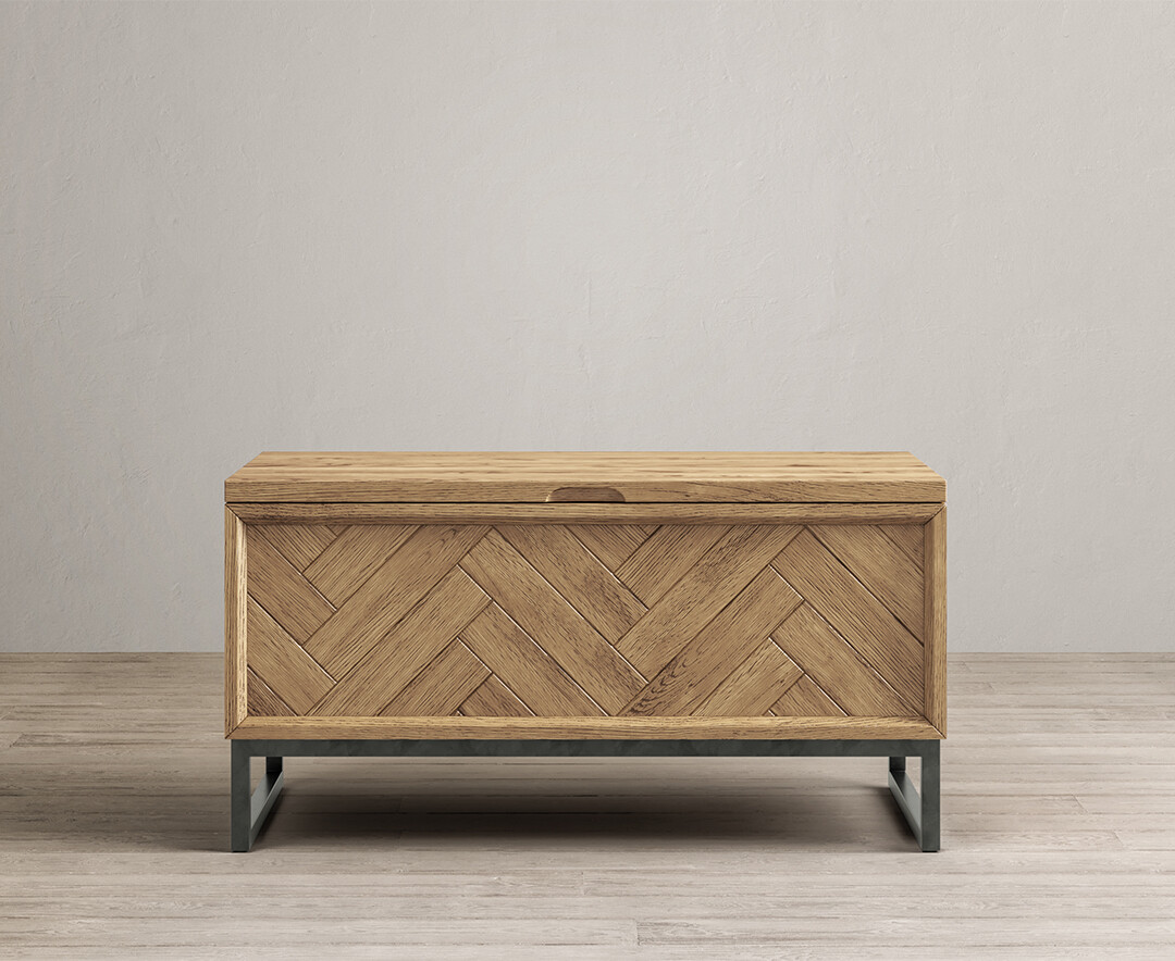 Product photograph of Herringbone Solid Oak Blanket Box from Oak Furniture Superstore