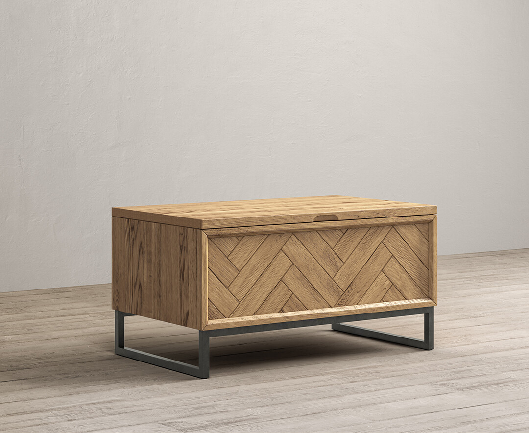 Product photograph of Herringbone Solid Oak Blanket Box from Oak Furniture Superstore.