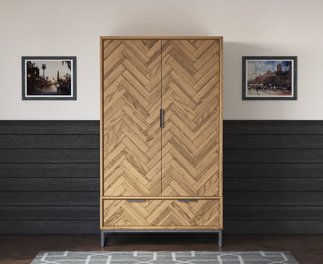 Herringbone Solid Oak Double Wardrobe