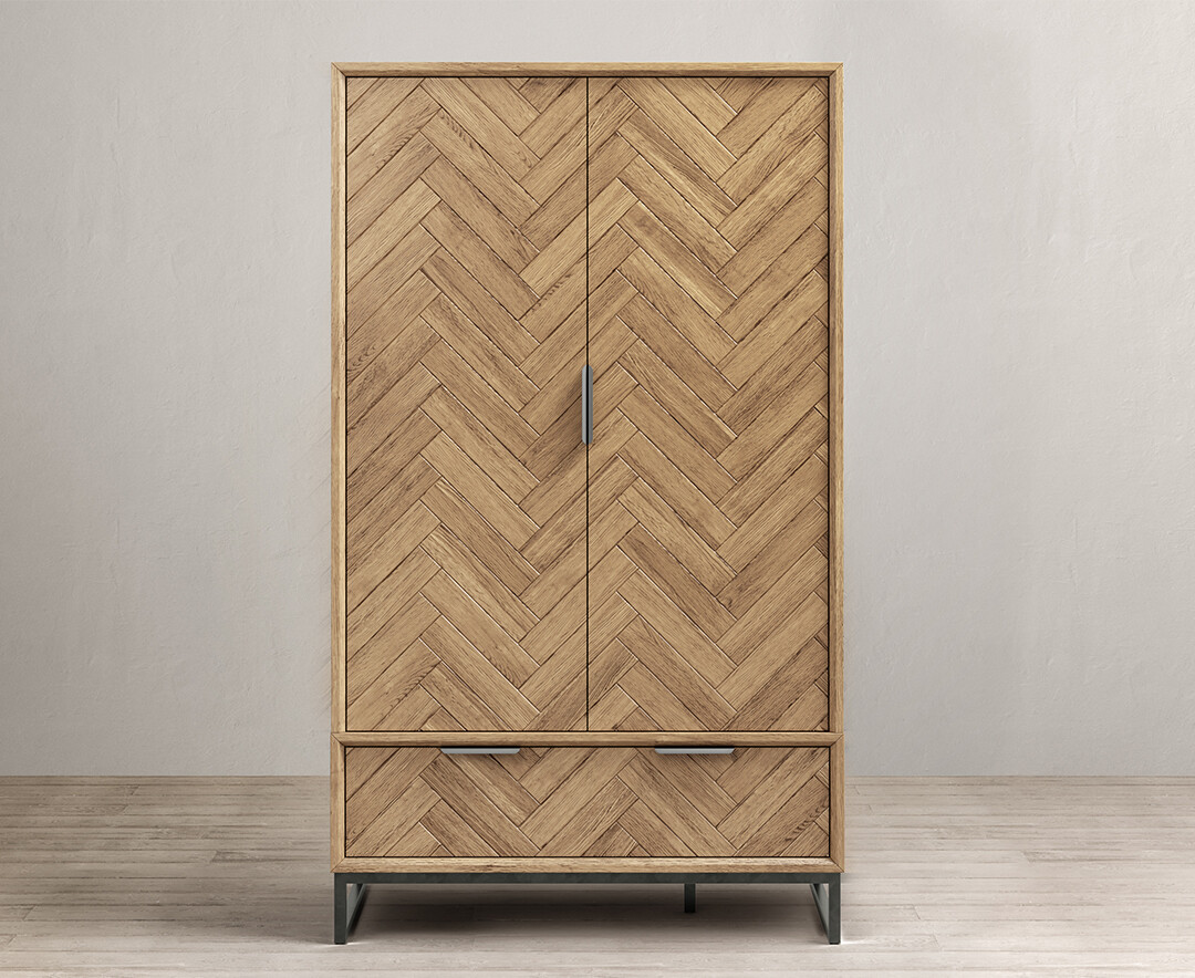 Product photograph of Herringbone Solid Oak Double Wardrobe from Oak Furniture Superstore