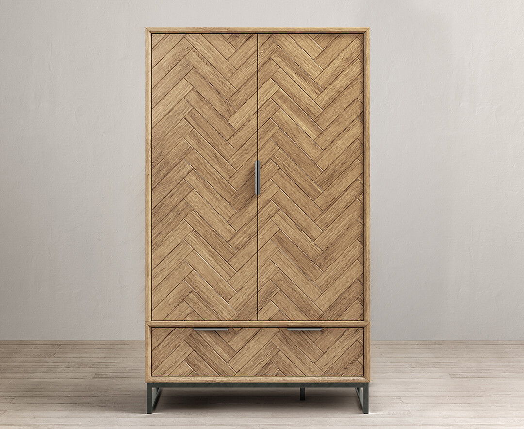 Herringbone Solid Oak Double Wardrobe