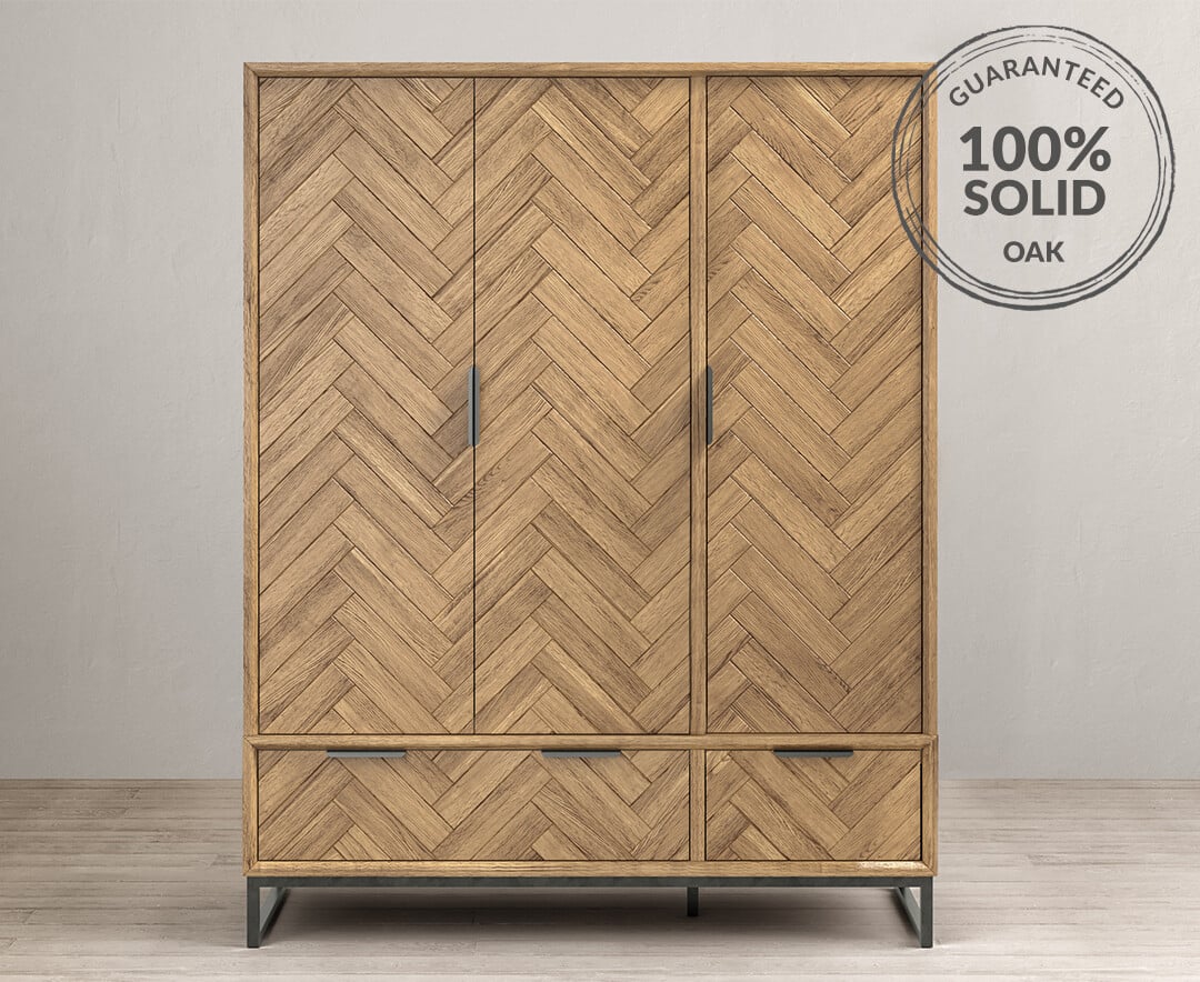 Herringbone Solid Oak Triple Wardrobe