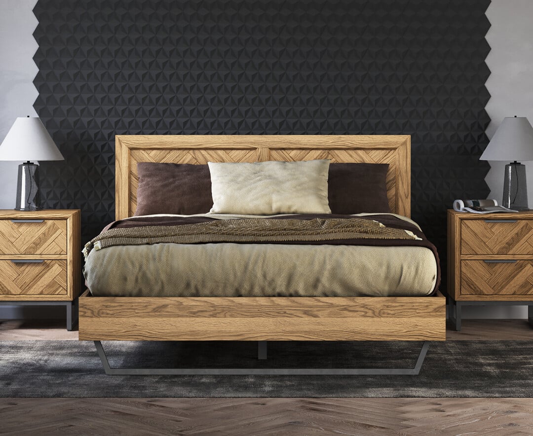 Herringbone Solid Oak King Size Bed
