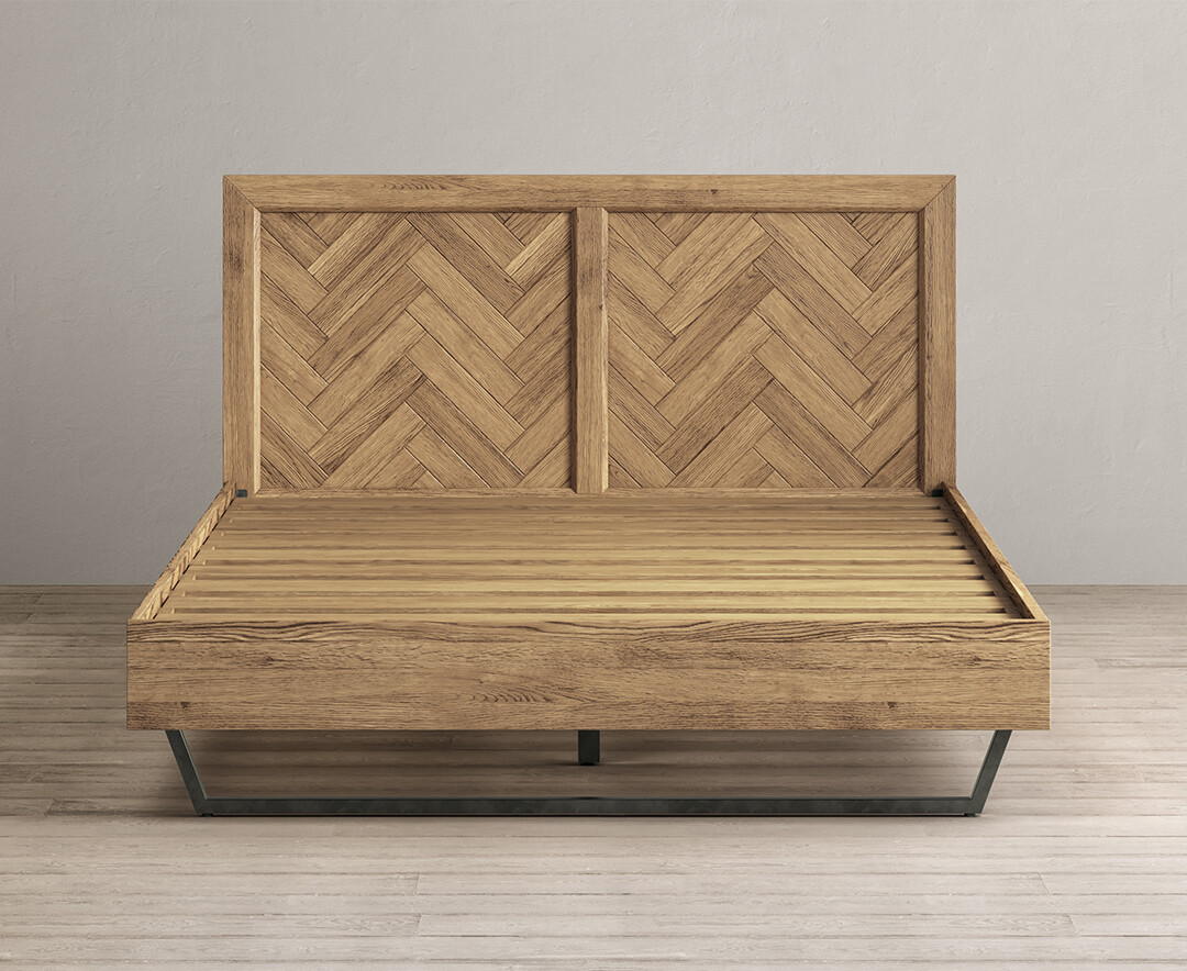 Product photograph of Herringbone Solid Oak King Size Bed from Oak Furniture Superstore.