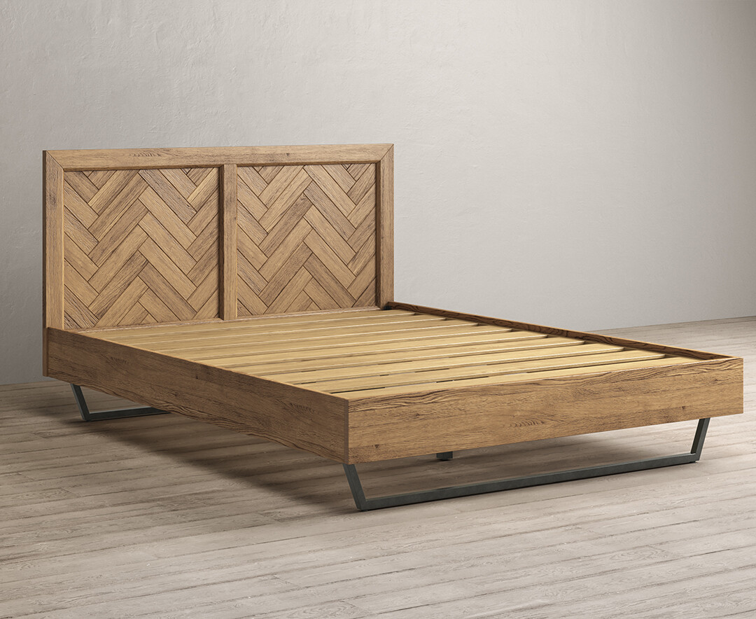 Product photograph of Herringbone Solid Oak King Size Bed from Oak Furniture Superstore