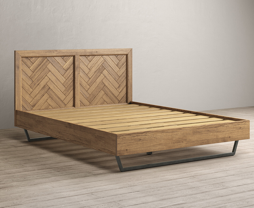 Herringbone Solid Oak King Size Bed