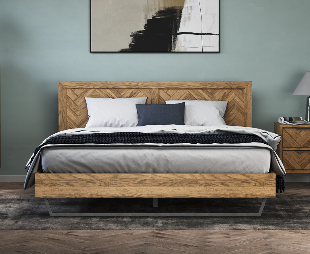 Herringbone Solid Oak Super King Bed