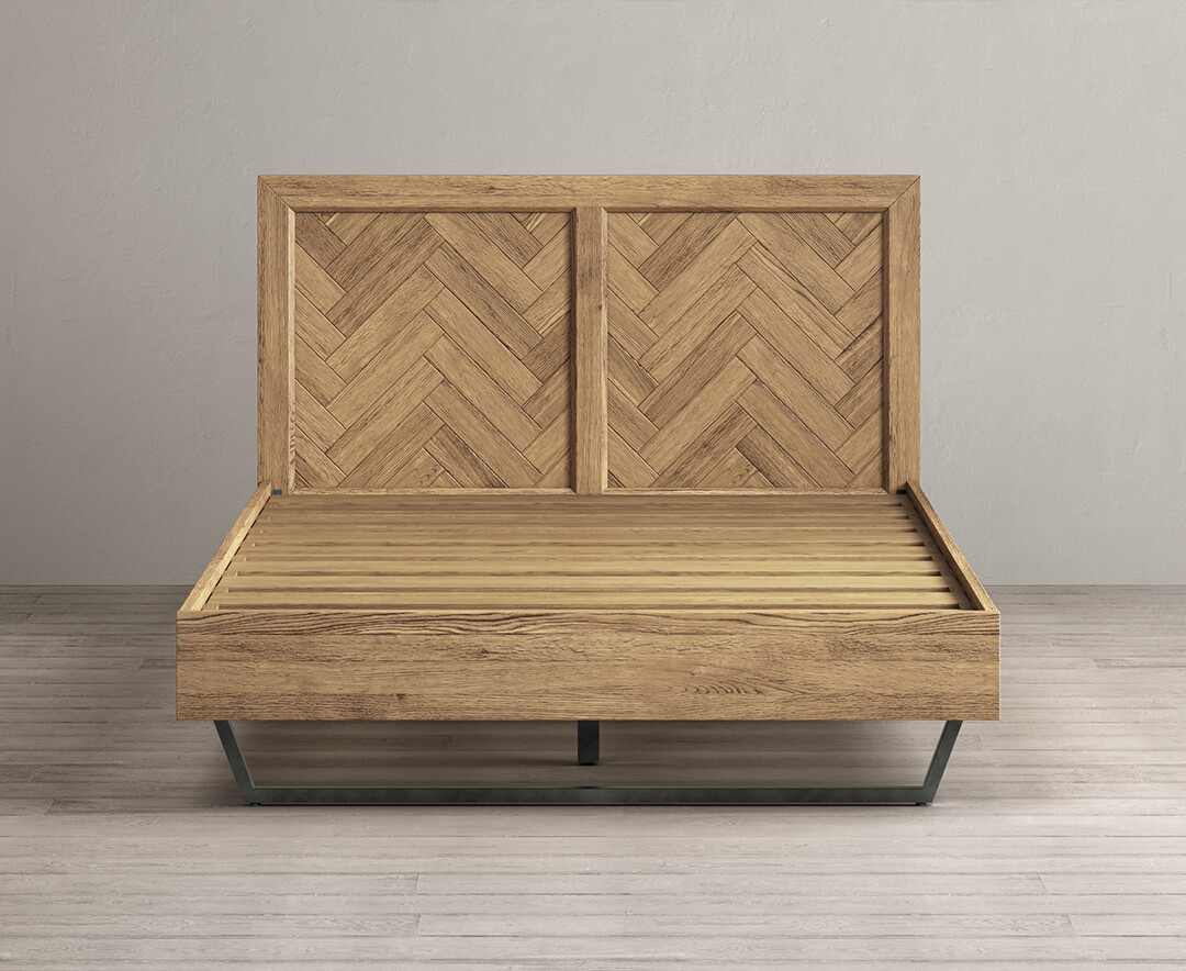Product photograph of Herringbone Solid Oak Double Bed from Oak Furniture Superstore.