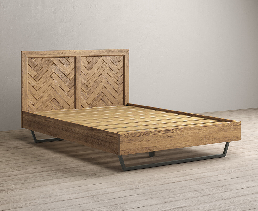 Product photograph of Herringbone Solid Oak Double Bed from Oak Furniture Superstore