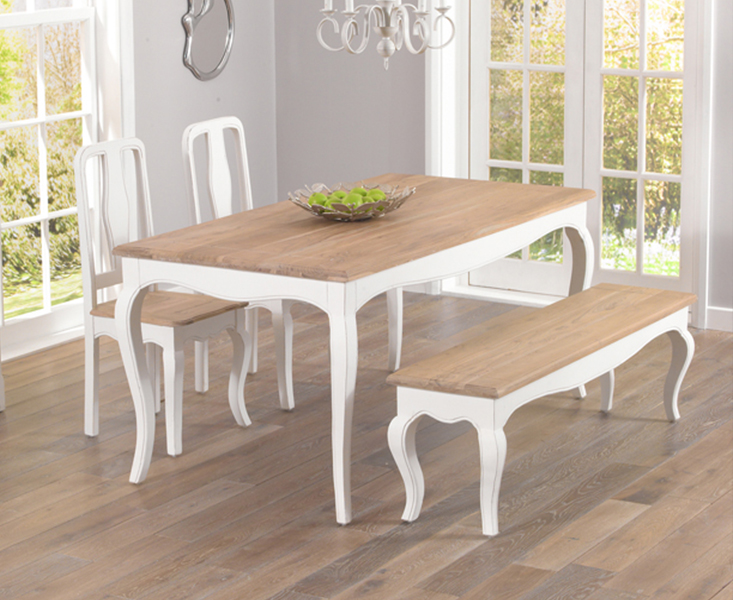 Parisian 175cm Shabby Chic Dining Table With Chairs And Benches