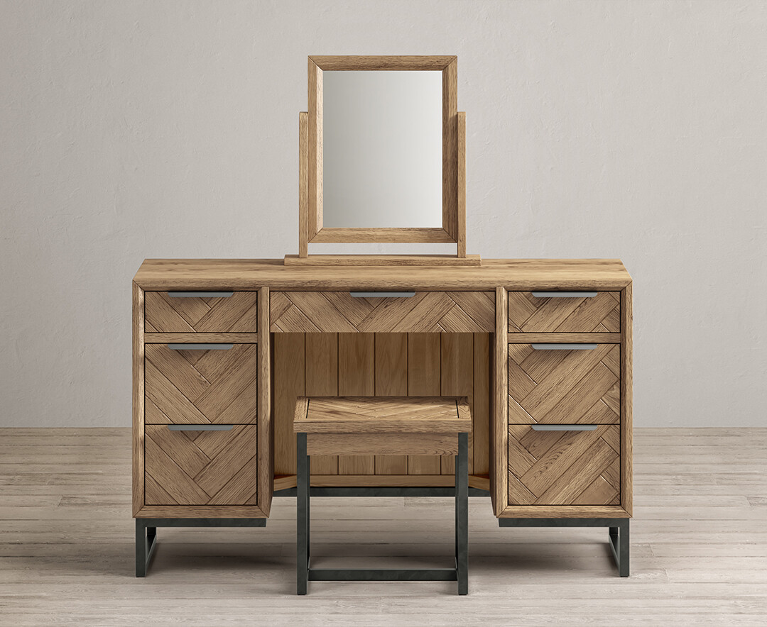 Product photograph of Herringbone Solid Oak Dressing Table Set from Oak Furniture Superstore