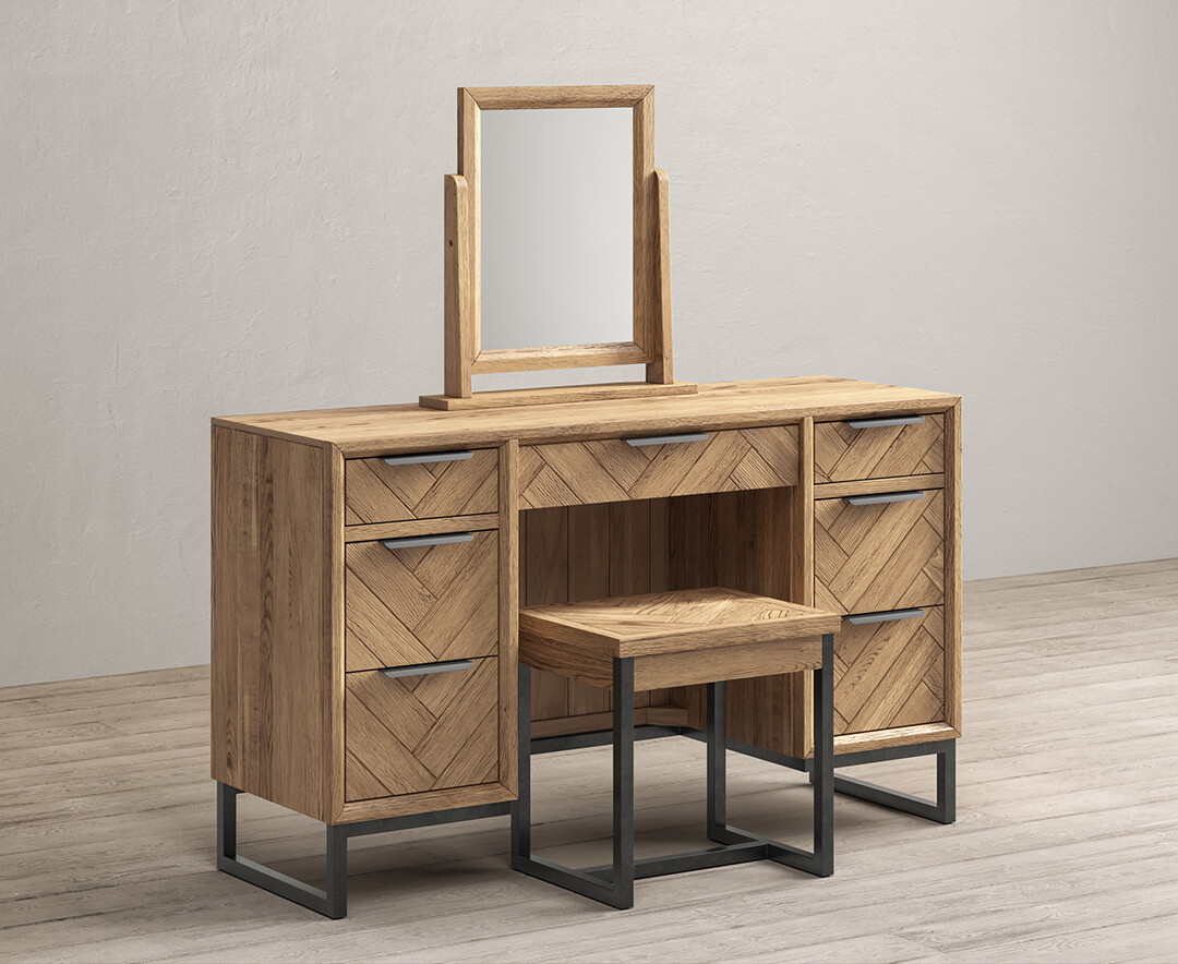 Product photograph of Herringbone Solid Oak Dressing Table Set from Oak Furniture Superstore.