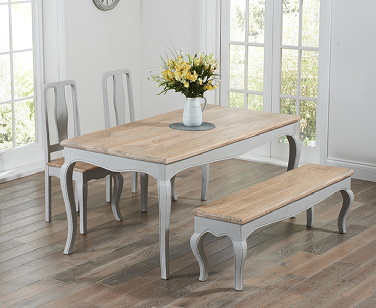 Parisian 175cm Grey Shabby Chic Dining Table With Chairs And Benches