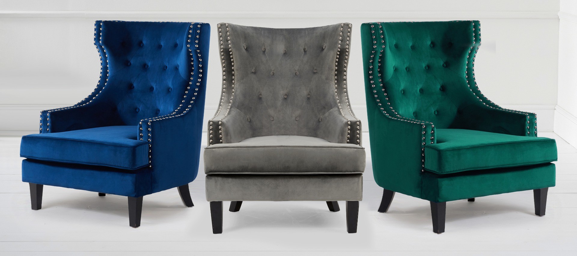 Product photograph of Evelyn Blue Velvet Armchair from Oak Furniture Superstore.