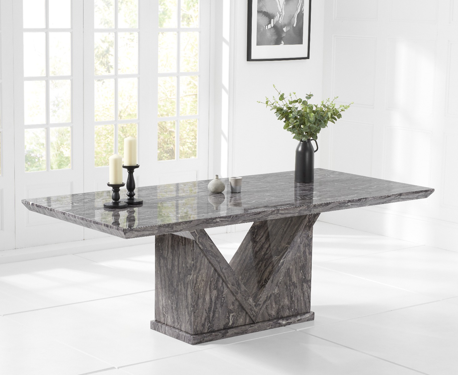 Photo 1 of Milan 220cm grey marble dining table with 6 grey francesca chairs