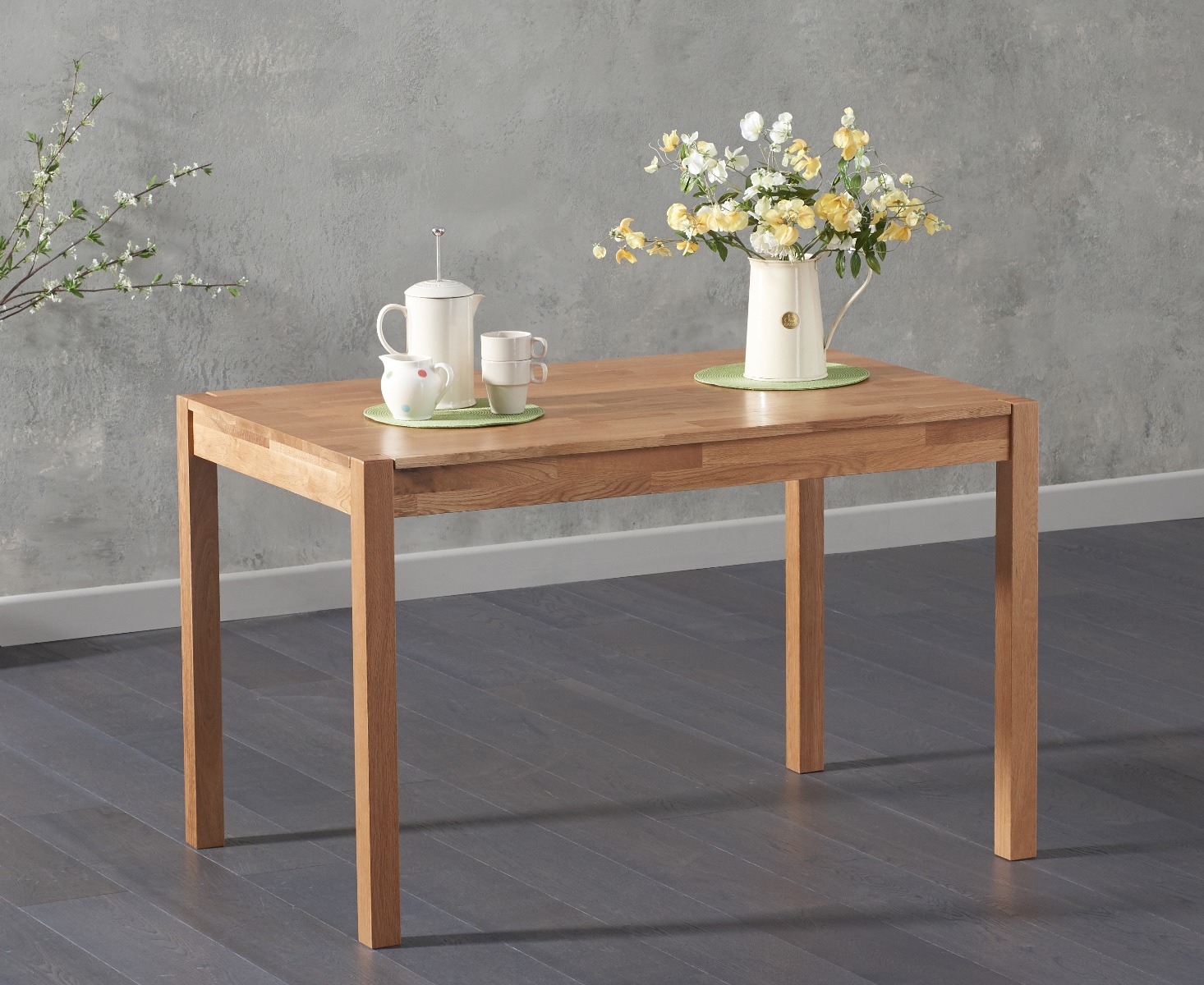Photo 1 of York 120cm solid oak dining table with lila grey velvet benches